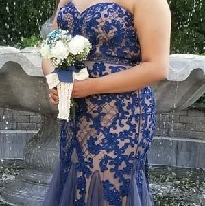 Navy and tan prom dress used 1 time